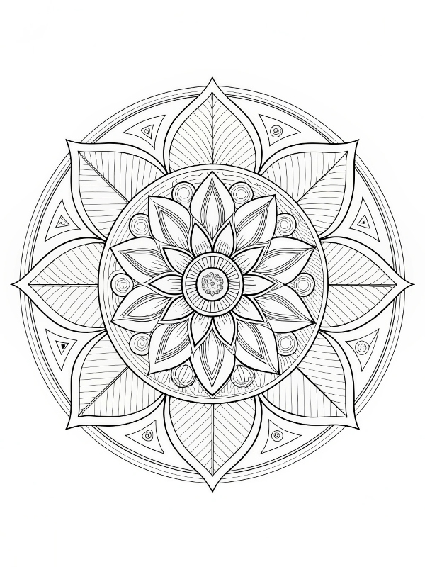 Desenho de Mandala Floral com detalhes para colorir