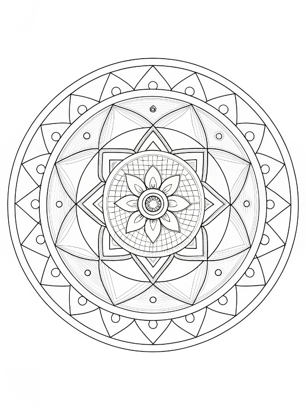 Desenho de Mandala com padrão geométrico para colorir