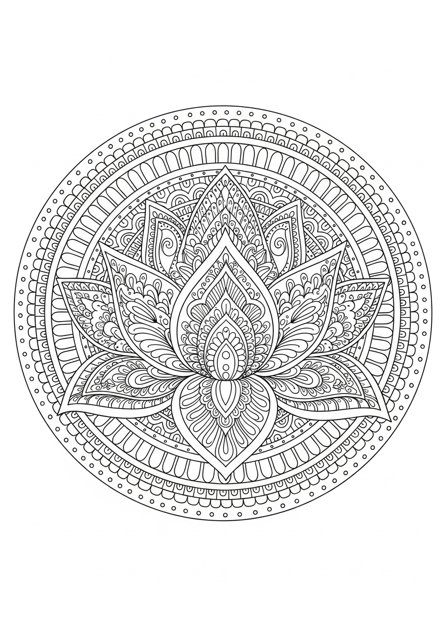 Desenho de Mandala Flor com detalhes para colorir