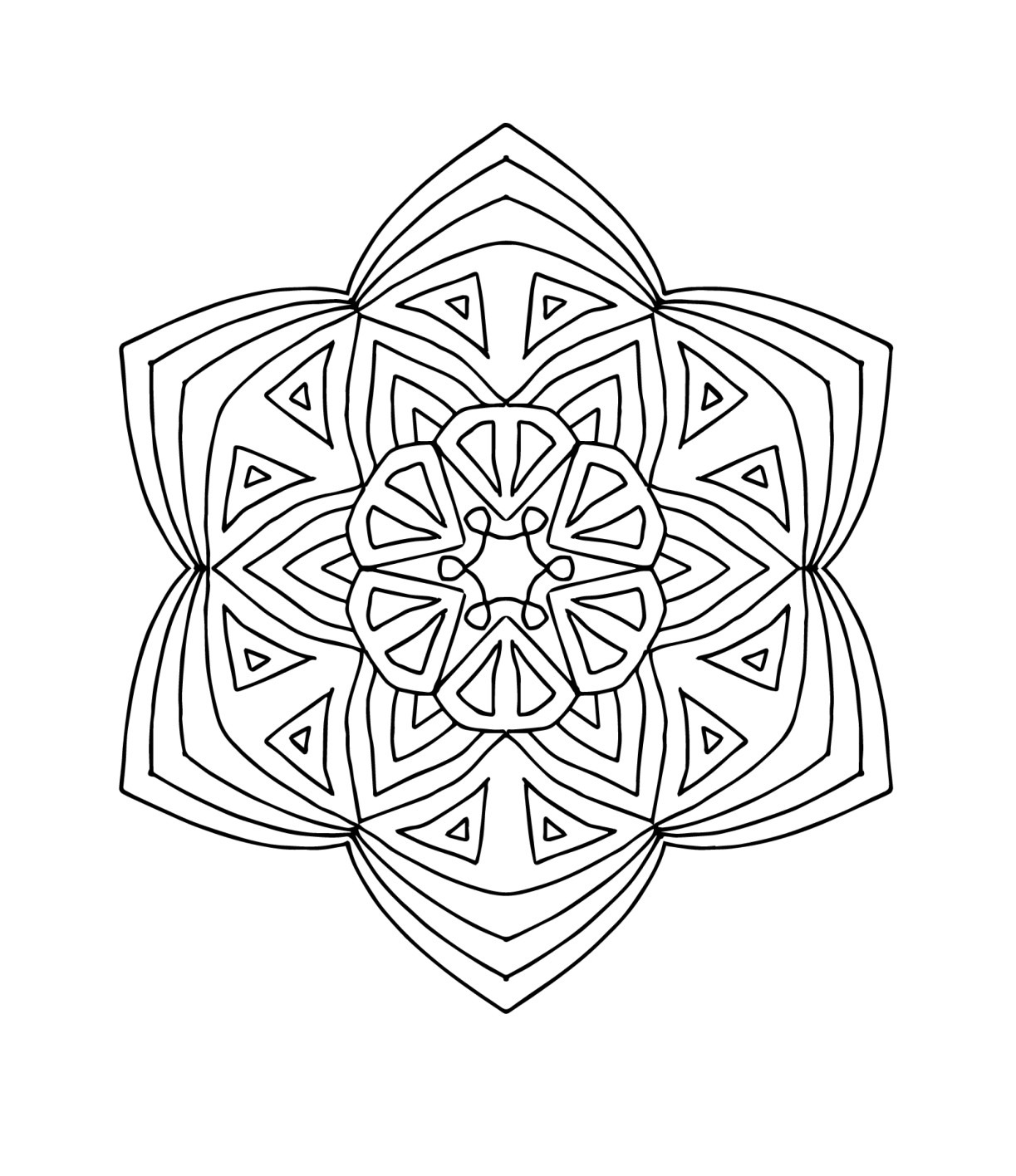 Desenho de Mandala floral com detalhes geometrizados para colorir