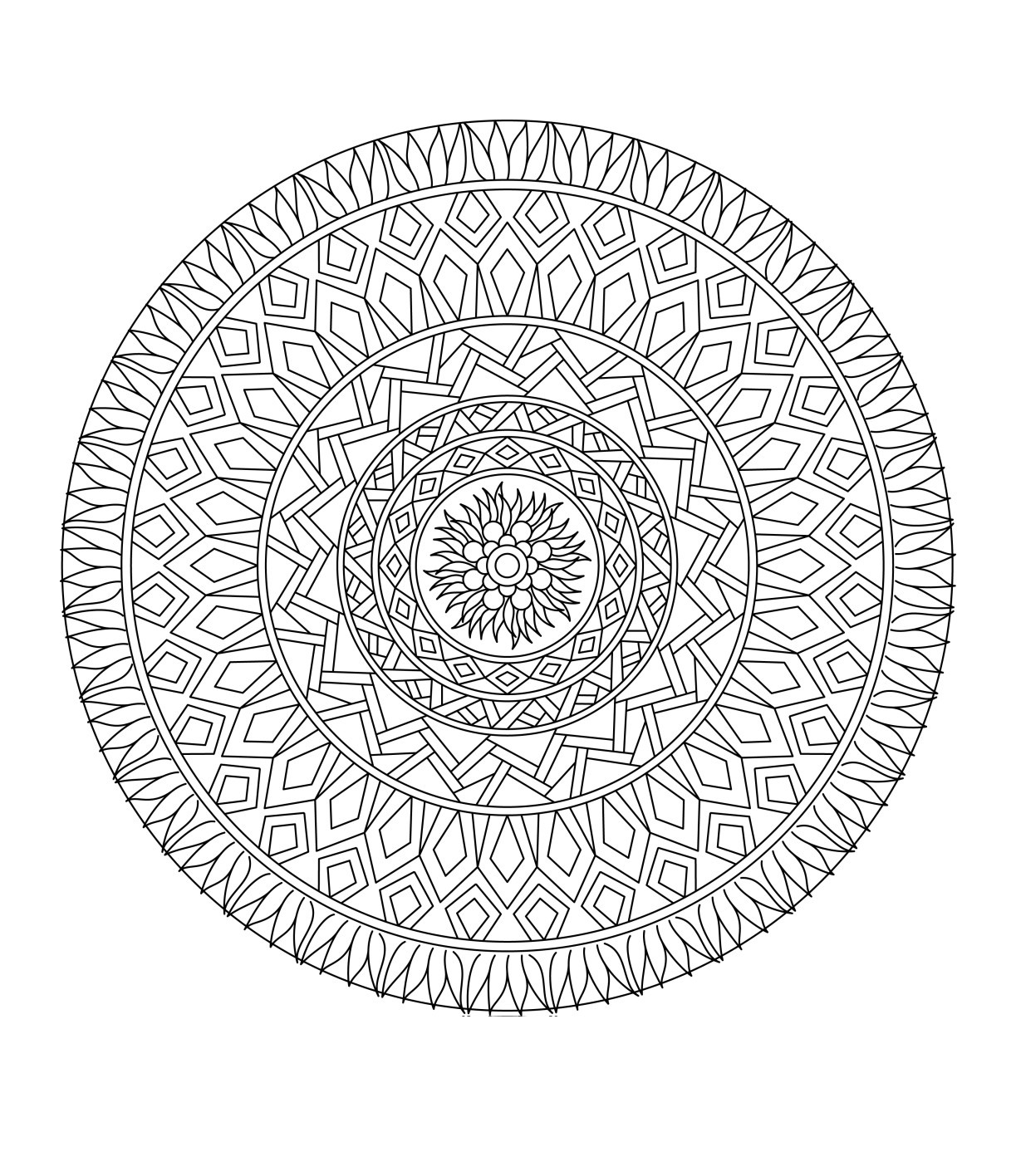 Desenho de Mandala circular com padrões geométricos