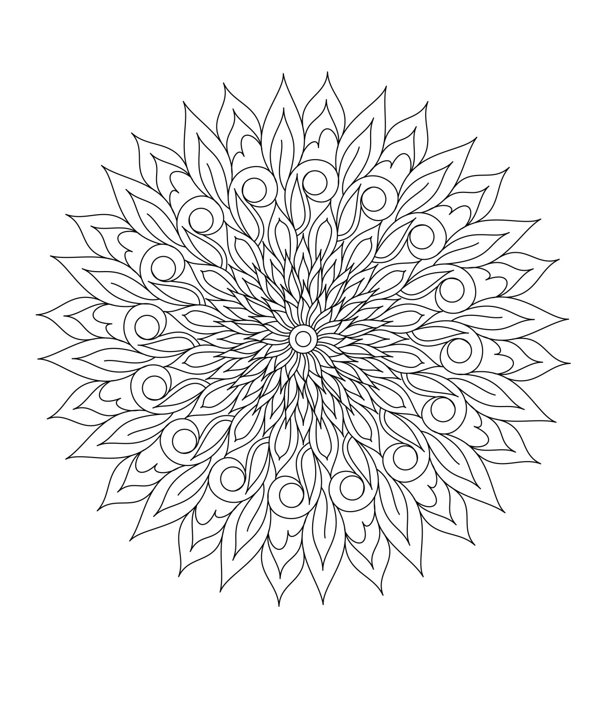 Desenho de Mandala Flores e Folhas para Colorir