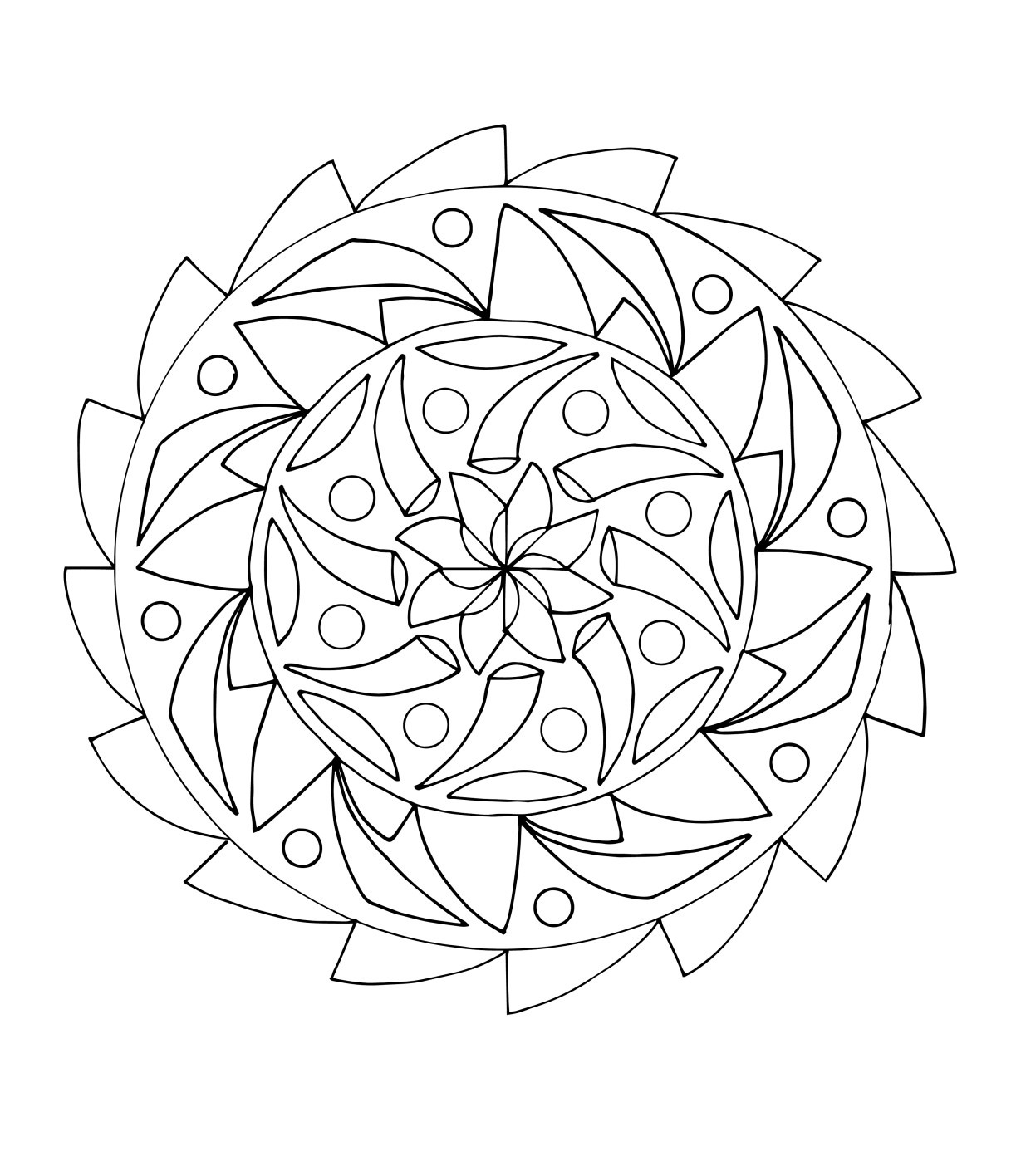 Desenho de Mandala com formas florais para colorir
