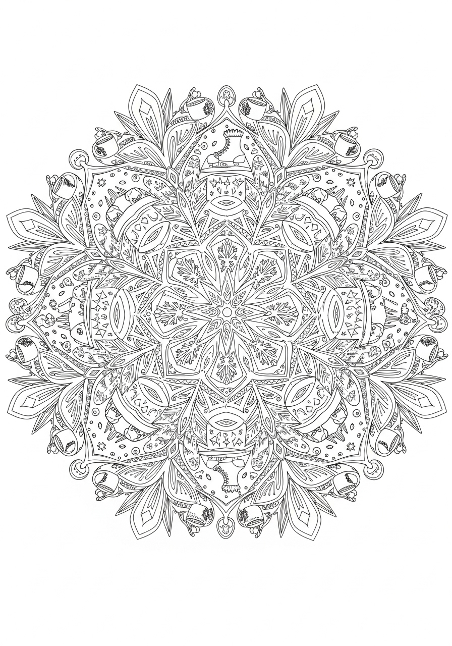 Desenho de Mandala floral detalhada para colorir