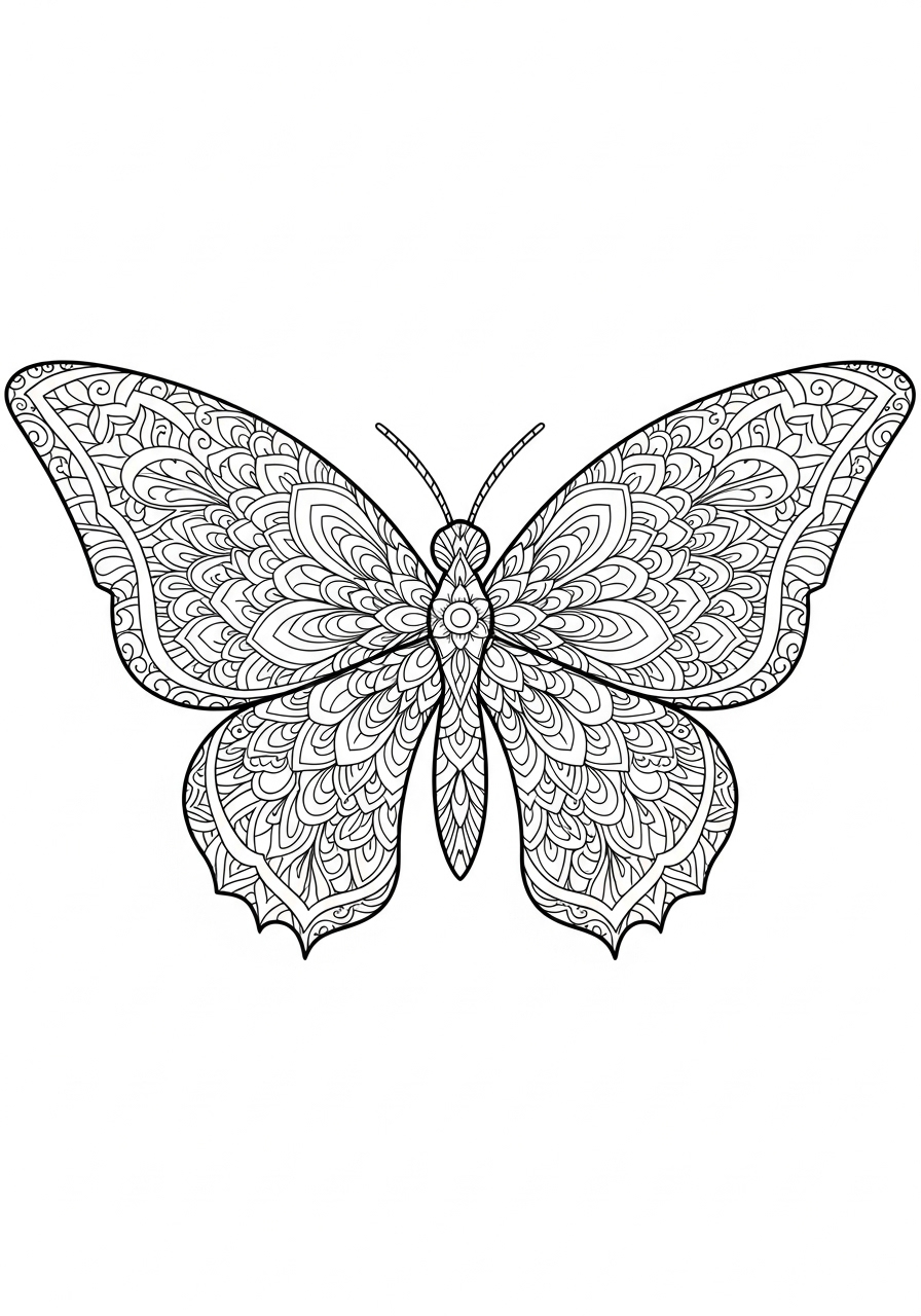 Desenho de Mandala Borboleta detalhada para colorir