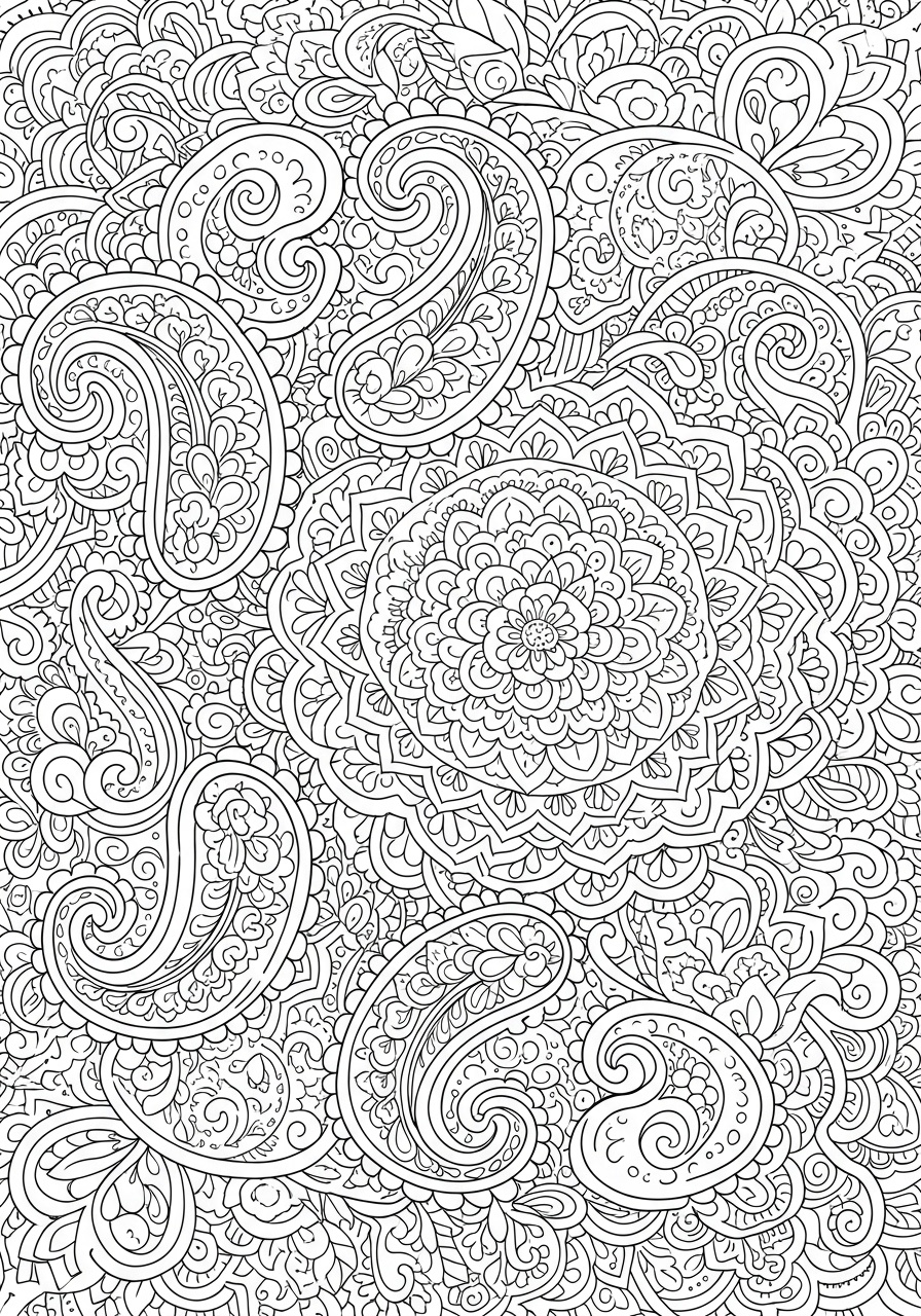 Desenho de Mandala complexa com padrões simétricos para colorir