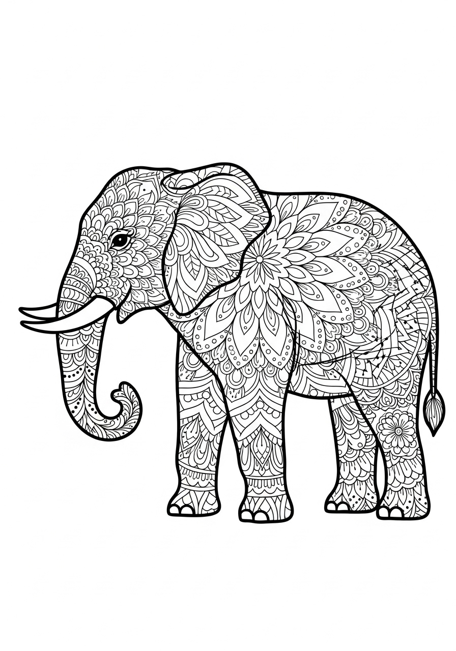 Desenho de Mandala Animais: Elefante detalhado para colorir