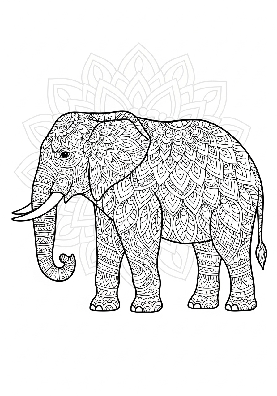 Desenho de Mandala Animais: Elefante detalhado para colorir