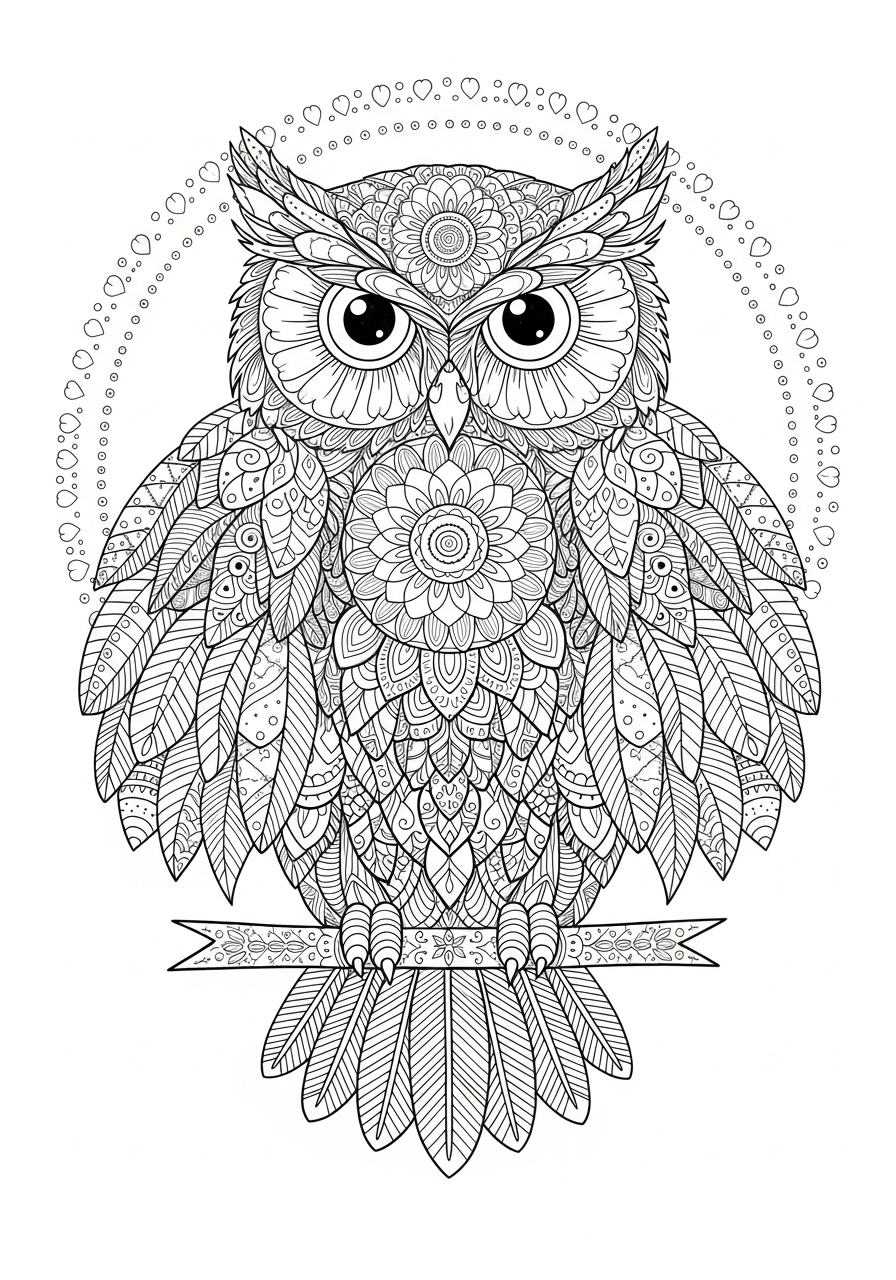 Desenho de Mandala Coruja com detalhes intrincados para colorir