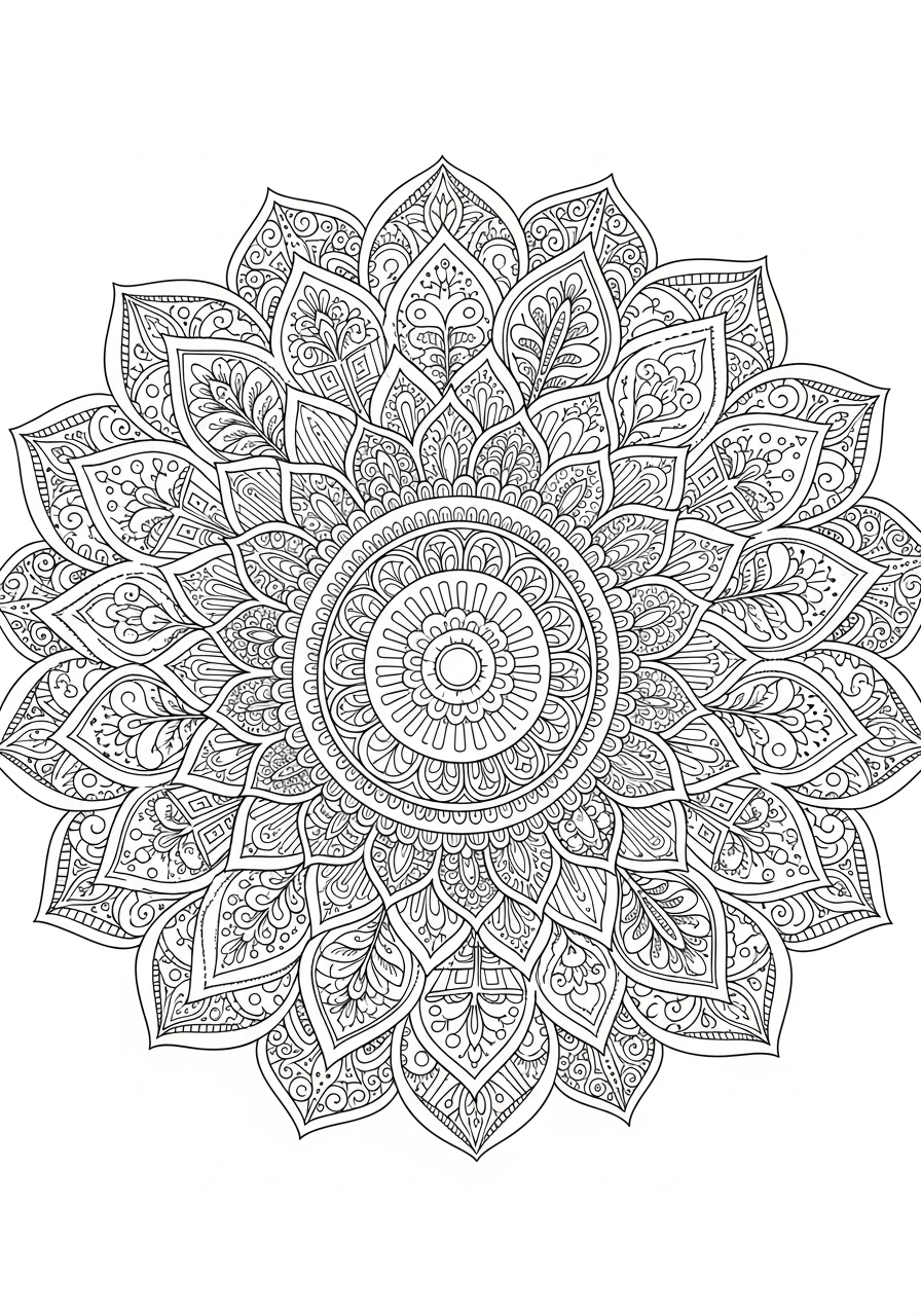 Desenho de Mandala Floral Detalhada para Colorir