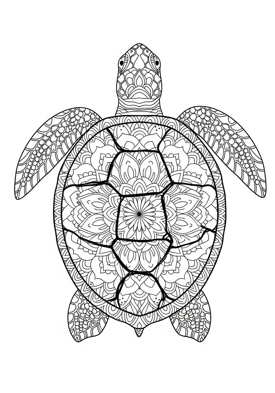 Desenho de Mandala: Tartaruga com detalhes para colorir