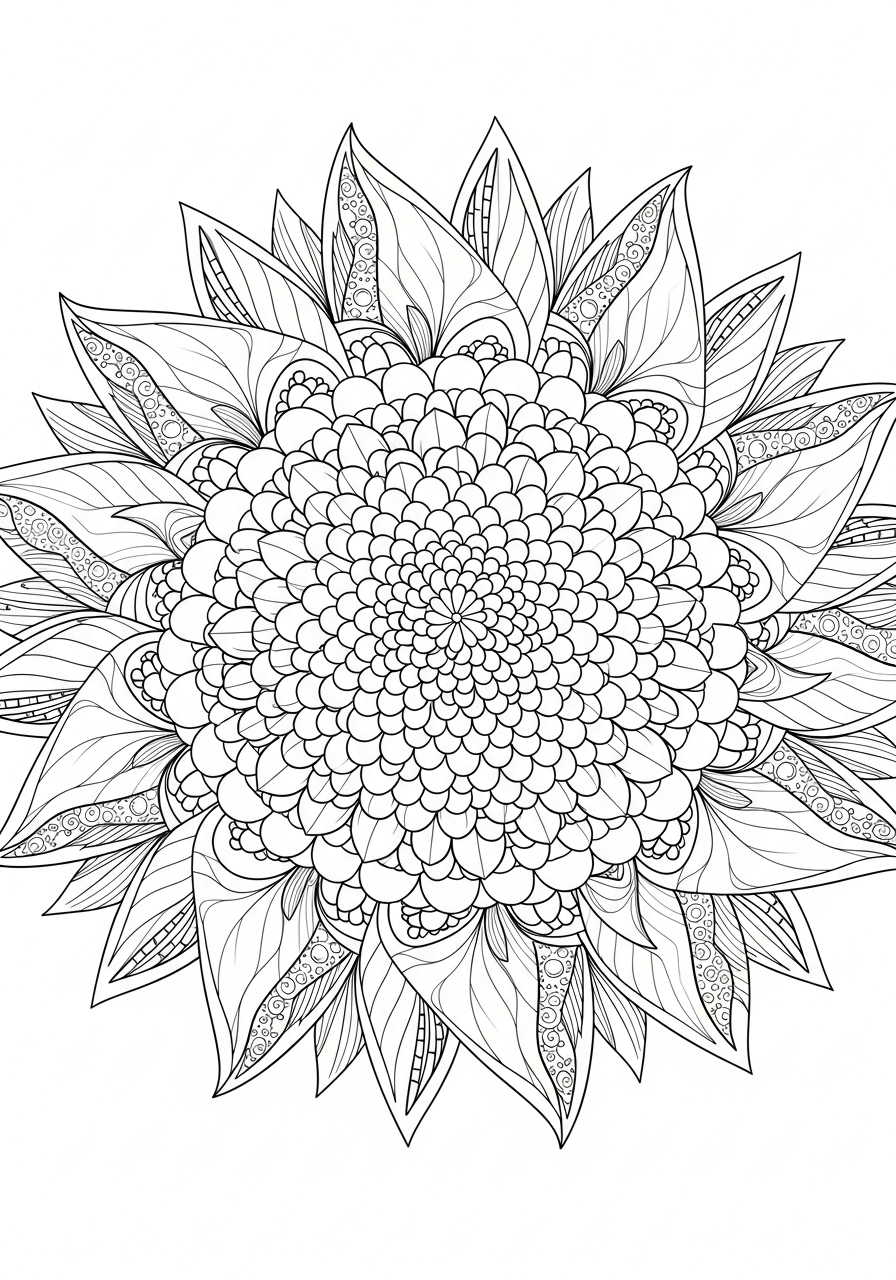Desenho de Mandala: Flor detalhada para colorir