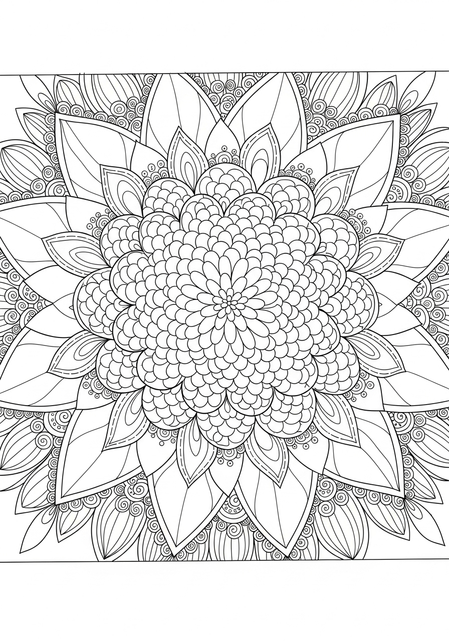 Desenho de Mandala Floral com Detalhes para colorir