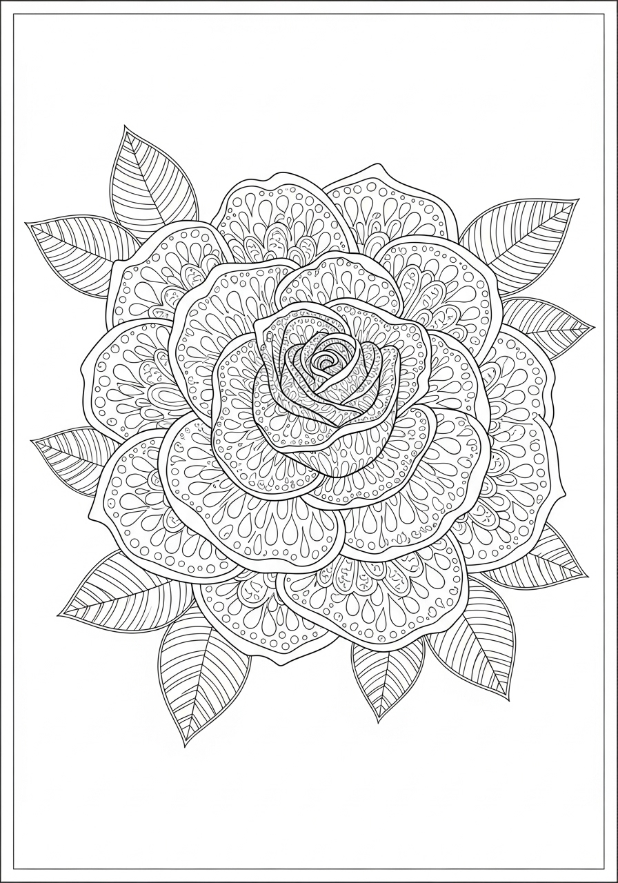 Desenho de Mandala Flor: Rosa detalhada para colorir