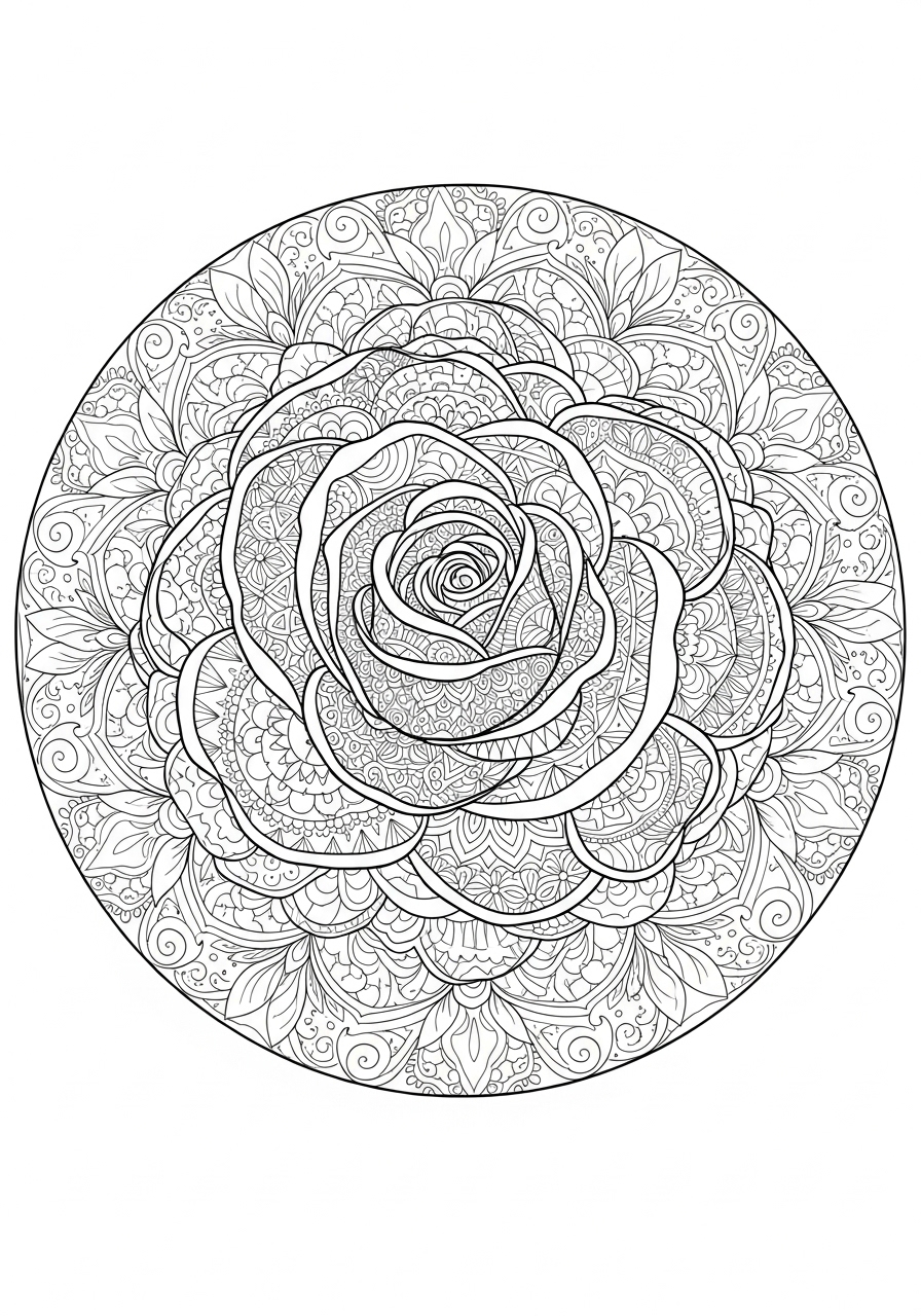 Desenho de Mandala Rosa detalhada para colorir