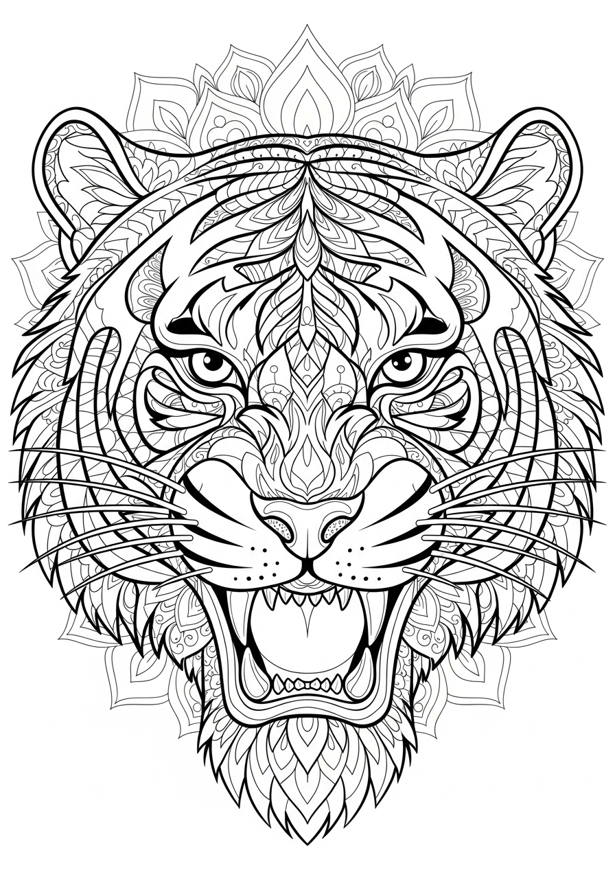 Desenho de Mandala Tigre para colorir