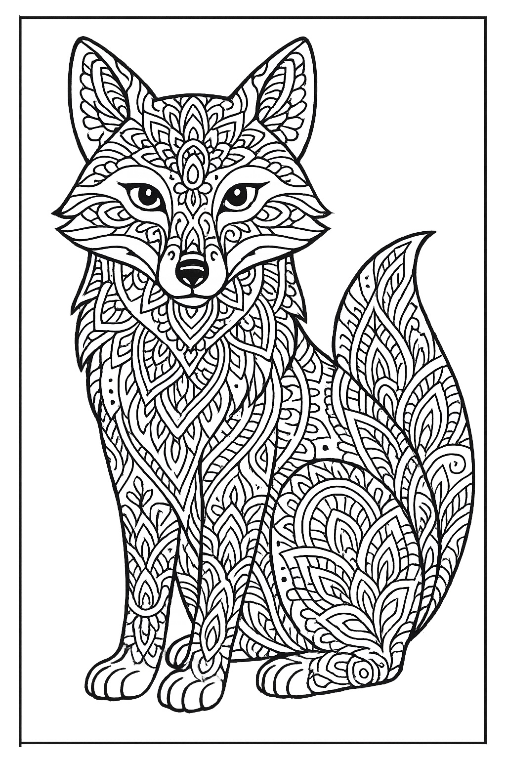 Desenho de Mandala Animais: Raposa com padrões para colorir