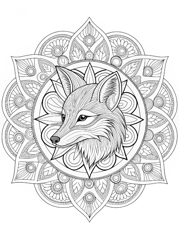 Desenho de Mandala Lobo para Colorir