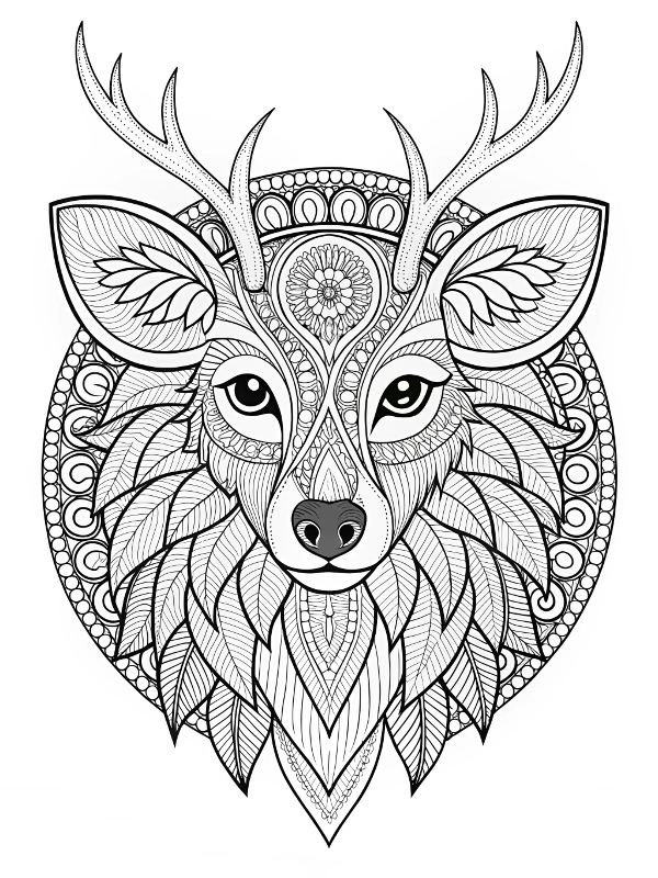Desenho de Mandala Animais: Cervo detalhado para colorir