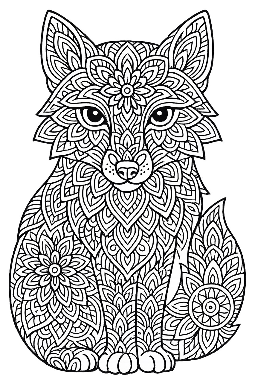 Desenho de Mandala Animais Lobo para colorir