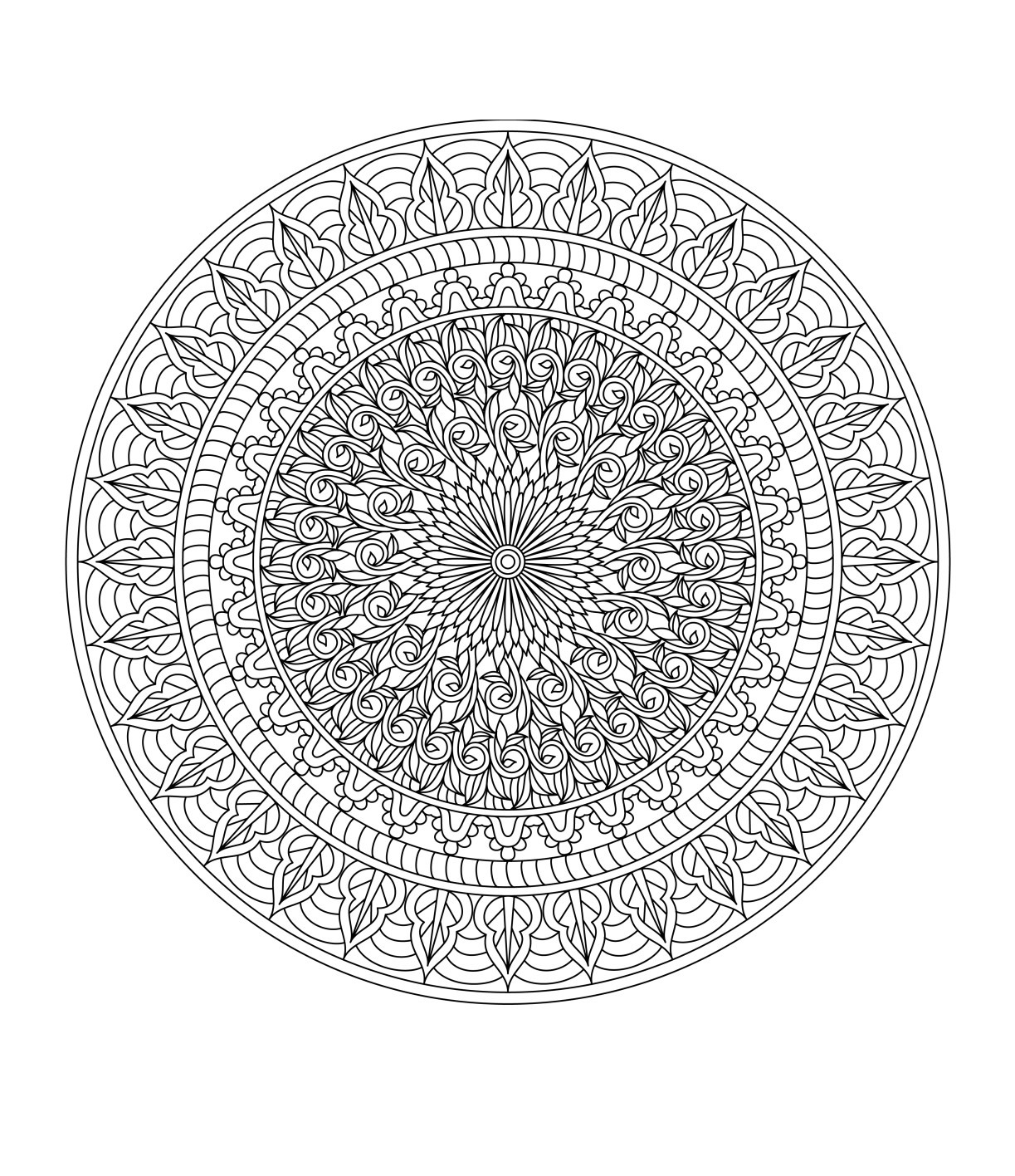 Desenho de Mandala com detalhes florais para Colorir