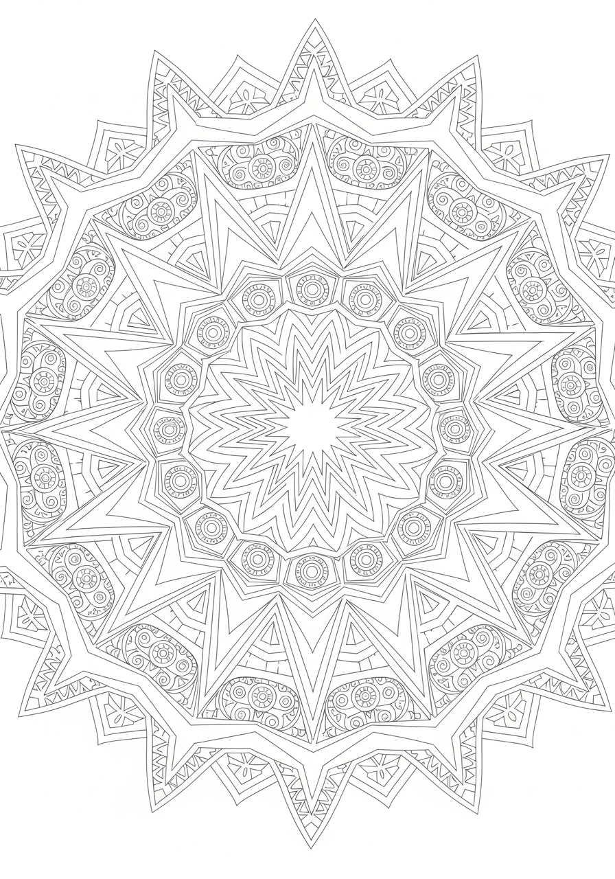 Desenho de Mandala Geométrica para Colorir