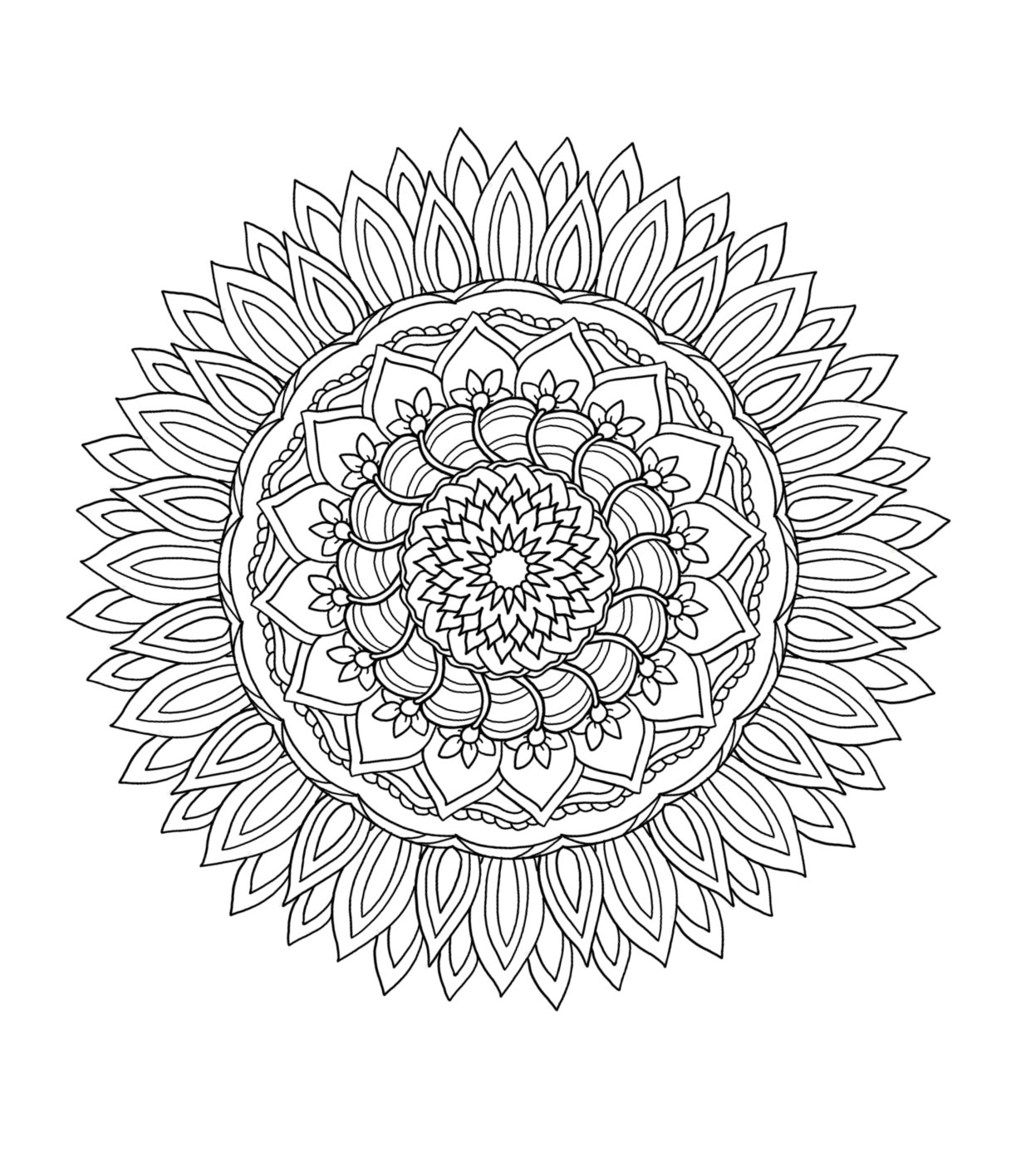 Desenho de Mandala com padrões florais para colorir