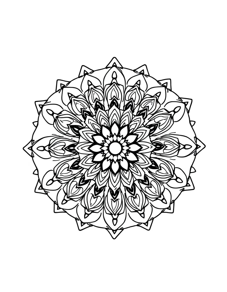 Desenho de Mandala com formas florais para colorir