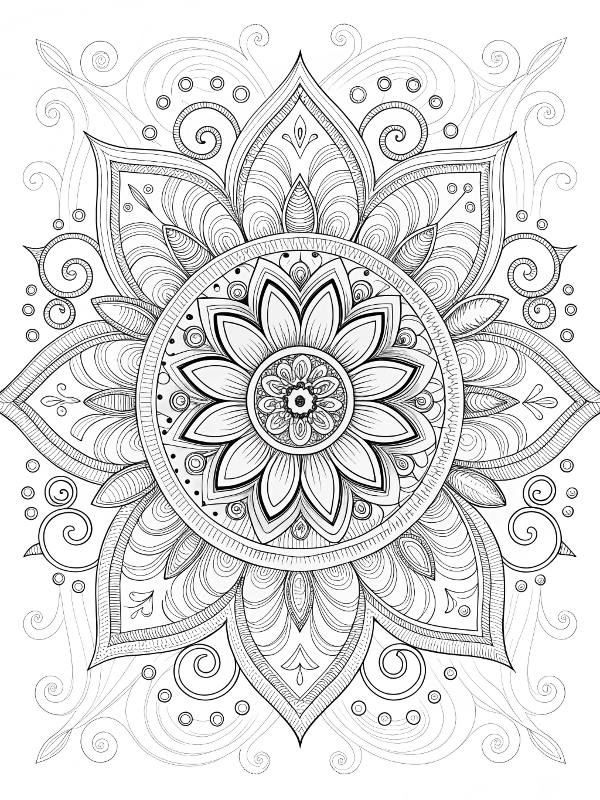 Desenho de Mandala Floral com detalhes intrincados para colorir