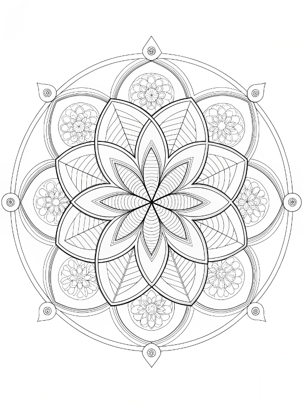 Desenho de Mandala floral para colorir e imprimir