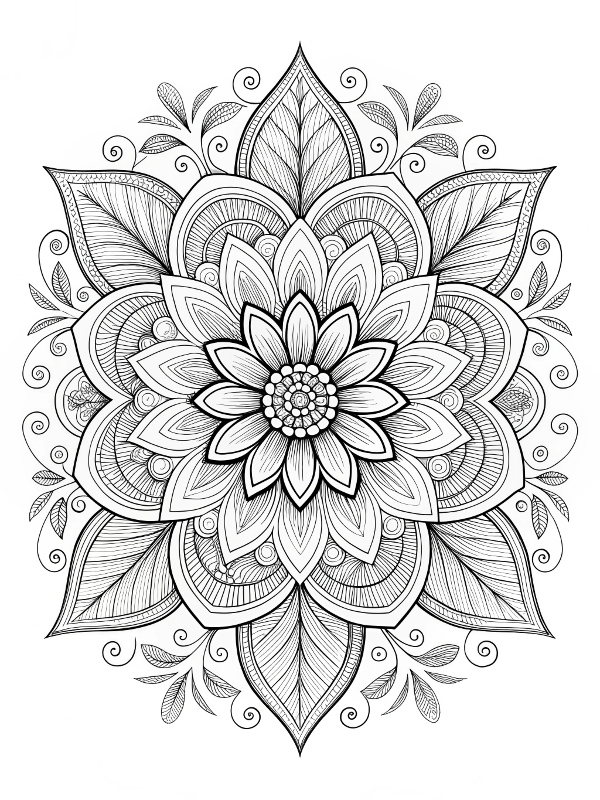 Desenho de Mandala Floral com detalhes intricados para colorir