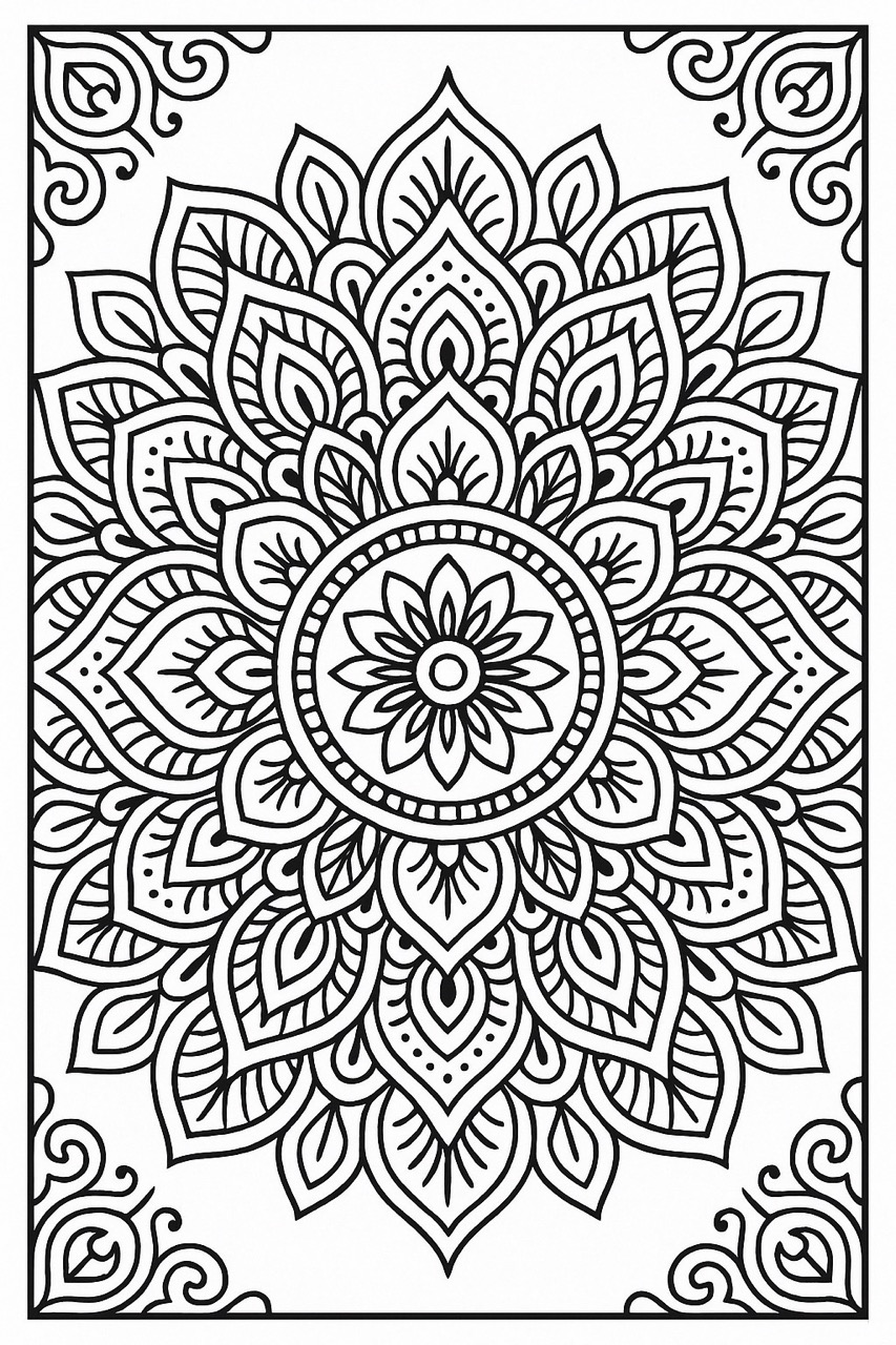 Desenho de Mandala Floral Detalhada para Colorir