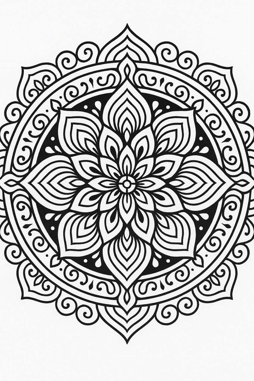 Desenho de Mandala floral com muitos detalhes para colorir