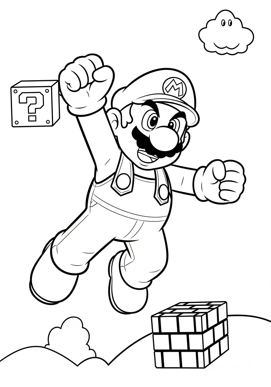 Desenho do Mario saltando alegremente para colorir