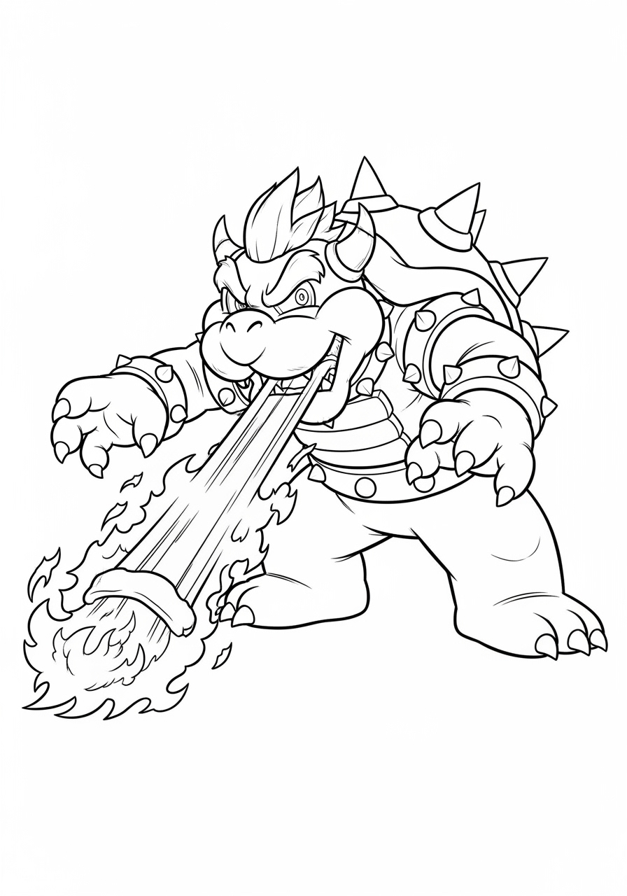 Desenho do Bowser vomitando fogo para colorir