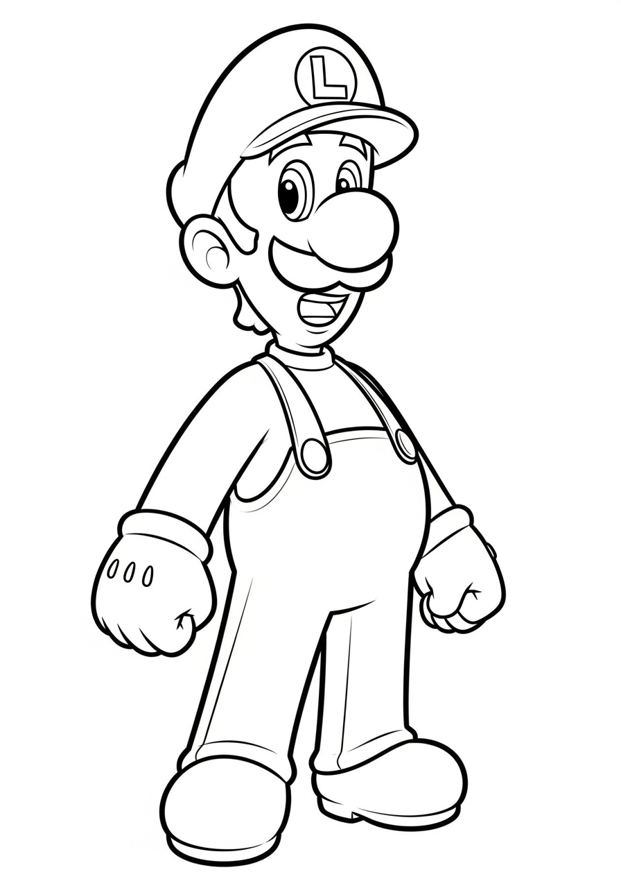 Desenho do Luigi sorrindo e pronto para colorir