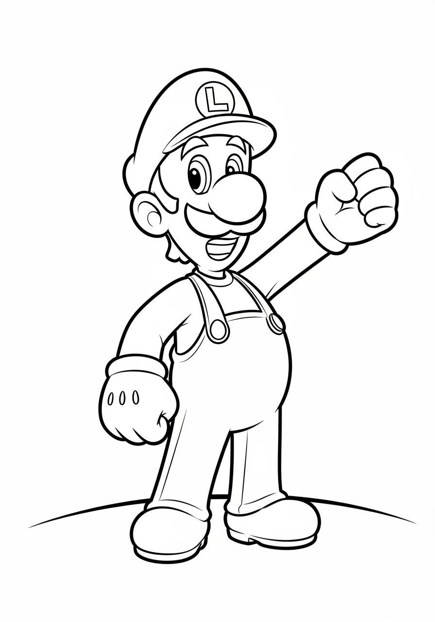 Desenho do Luigi sorrindo e acenando para colorir