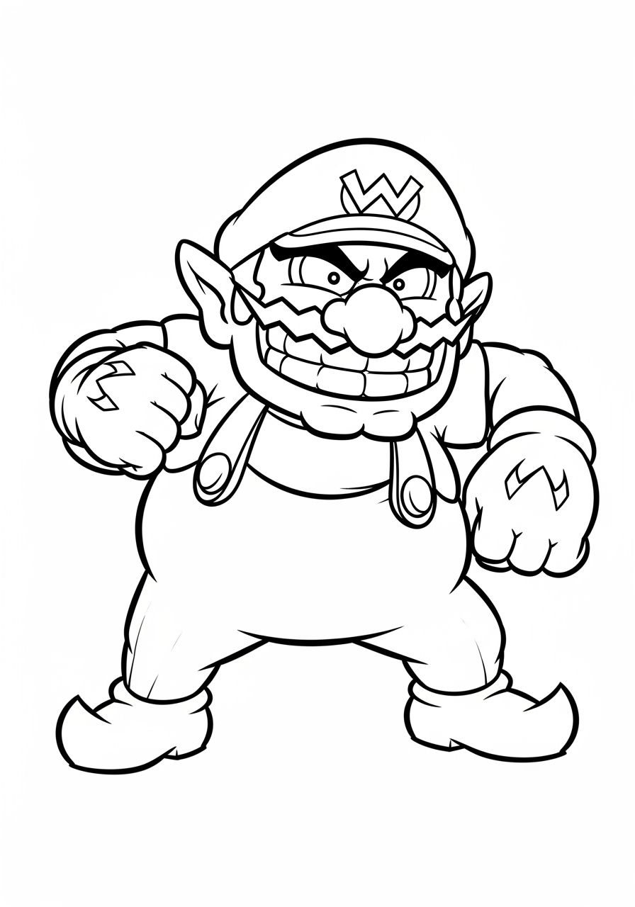 Desenho do Wario com expressão ameaçadora para colorir