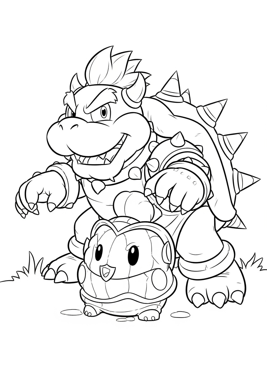 Desenho do Bowser segurando um Koopa para colorir