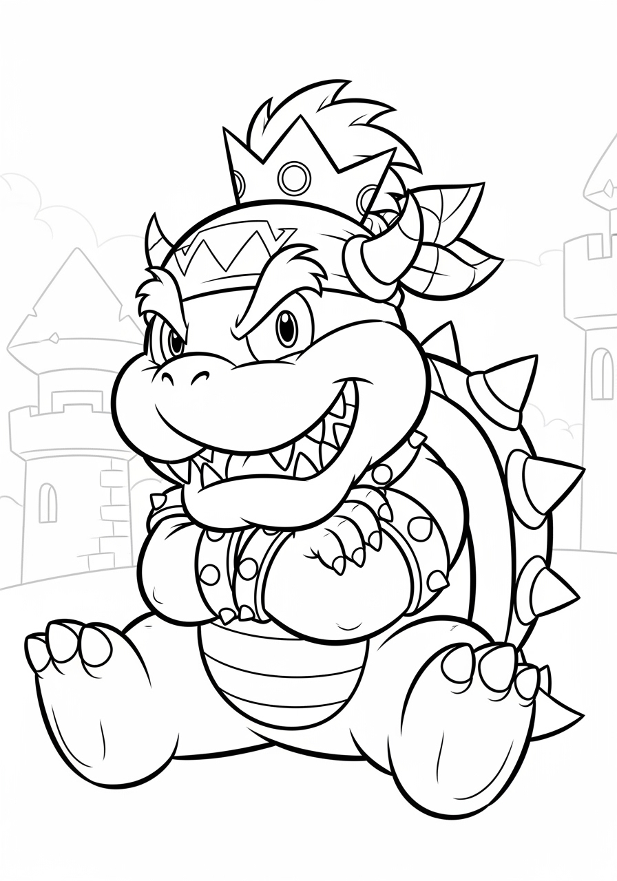 Desenho do Bowser com expressão de raiva para colorir