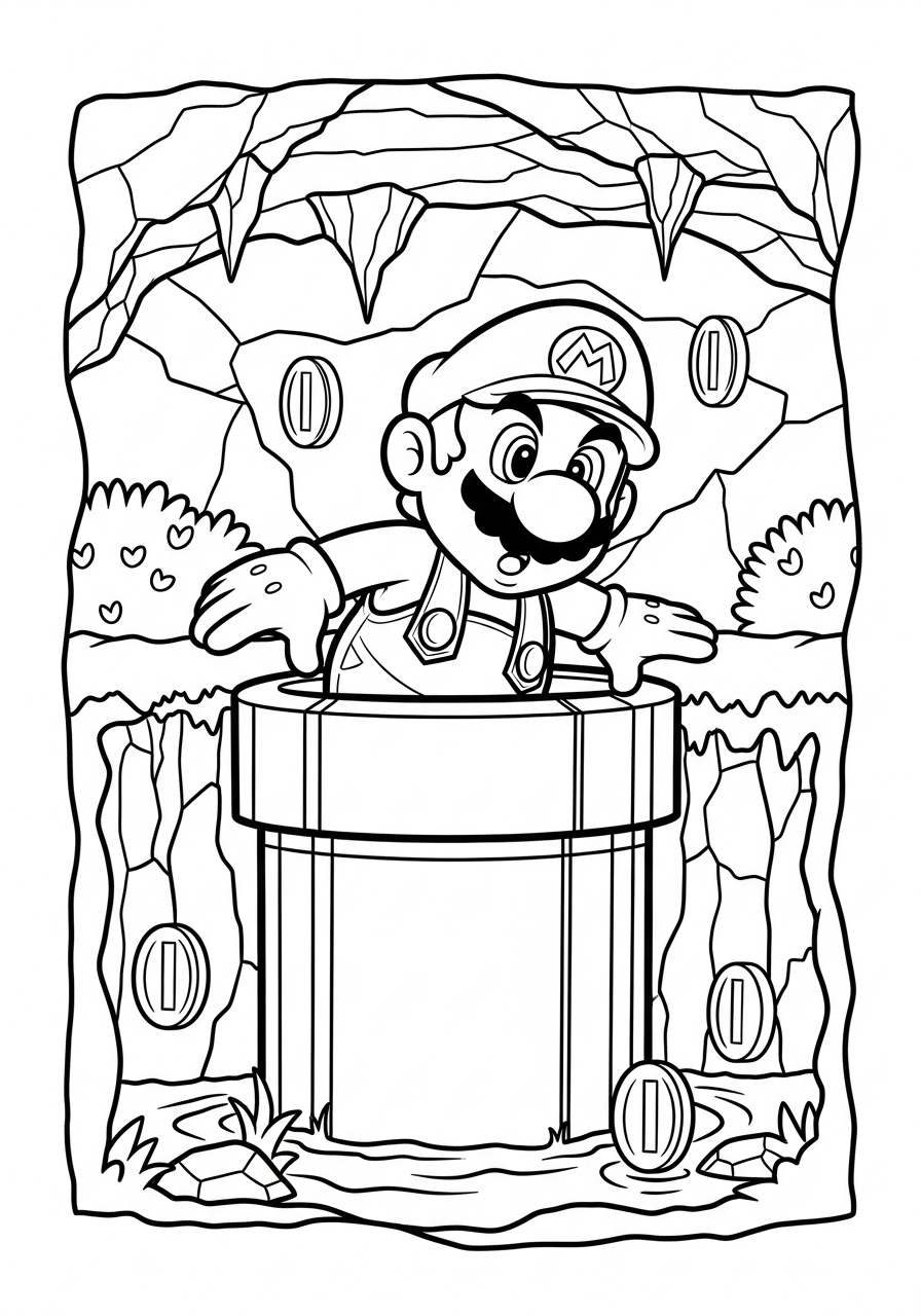 Desenho do Mario saindo de um cano para colorir