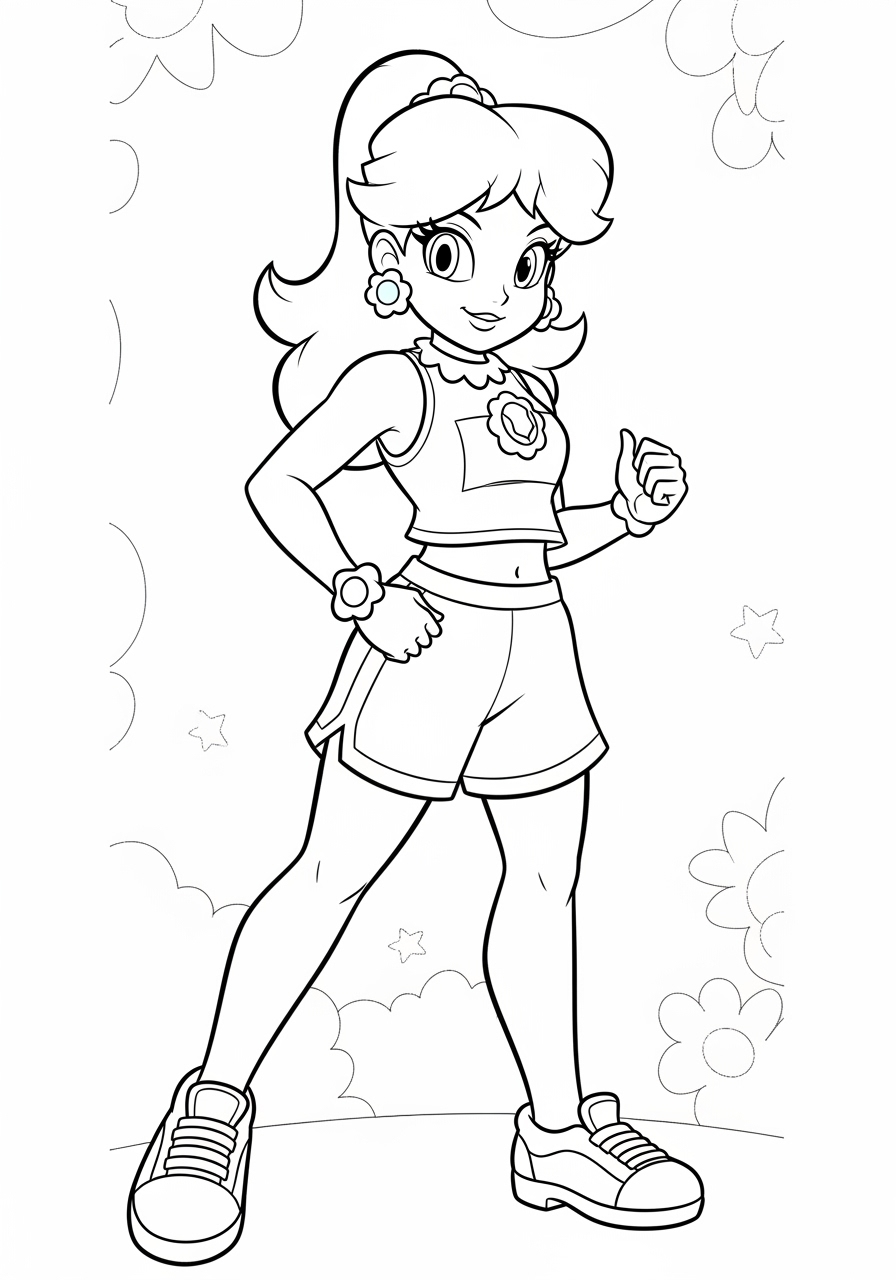 Desenho da Princesa Peach sorrindo pronta para colorir