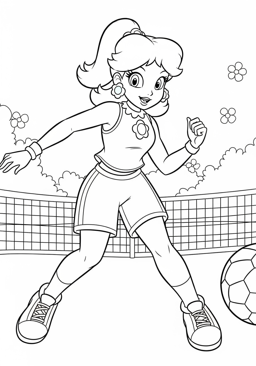 Desenho da Princesa Peach jogando futebol para colorir