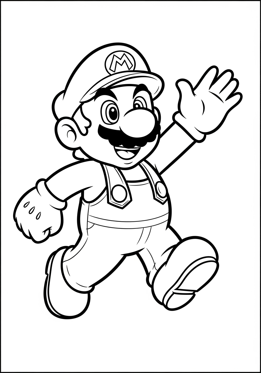 Desenho do Mario acenando e sorrindo para colorir