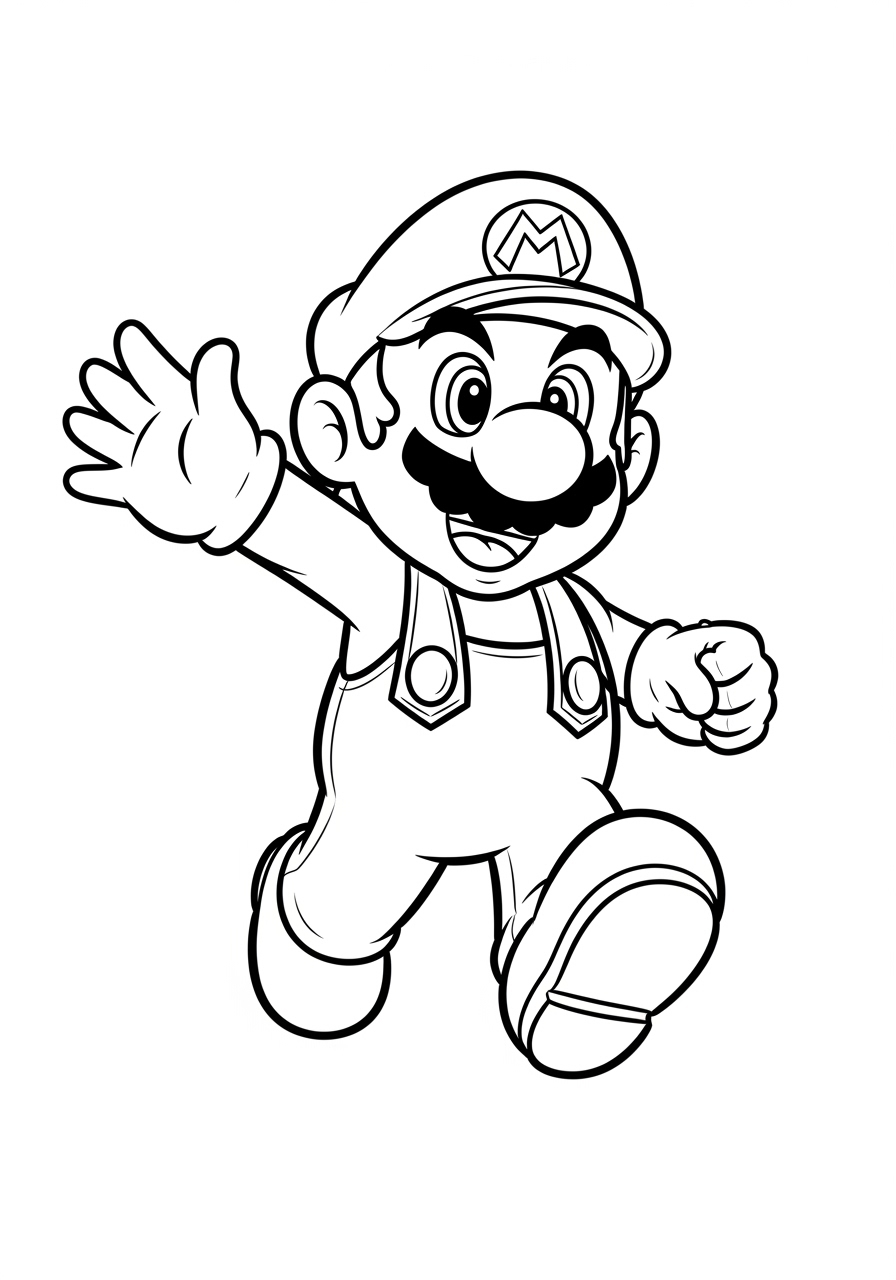 Desenho do Mario acenando com um sorriso para colorir