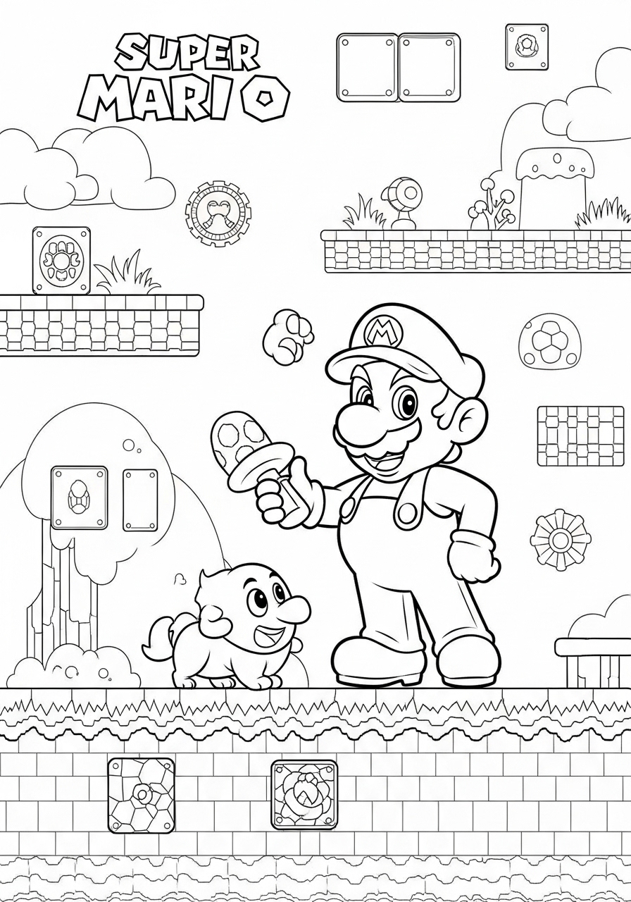 Desenho do Mario segurando um sorvete com Yoshi para colorir