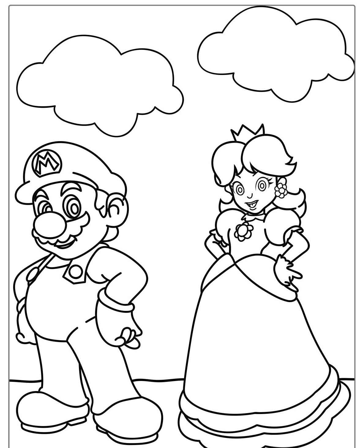 Desenho do Mario ao lado da Princesa Peach para colorir