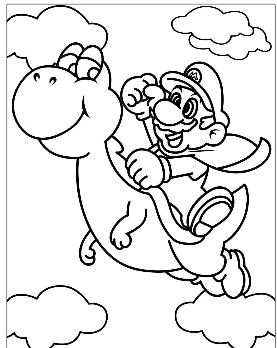 Desenho do Mario montado no Yoshi para colorir