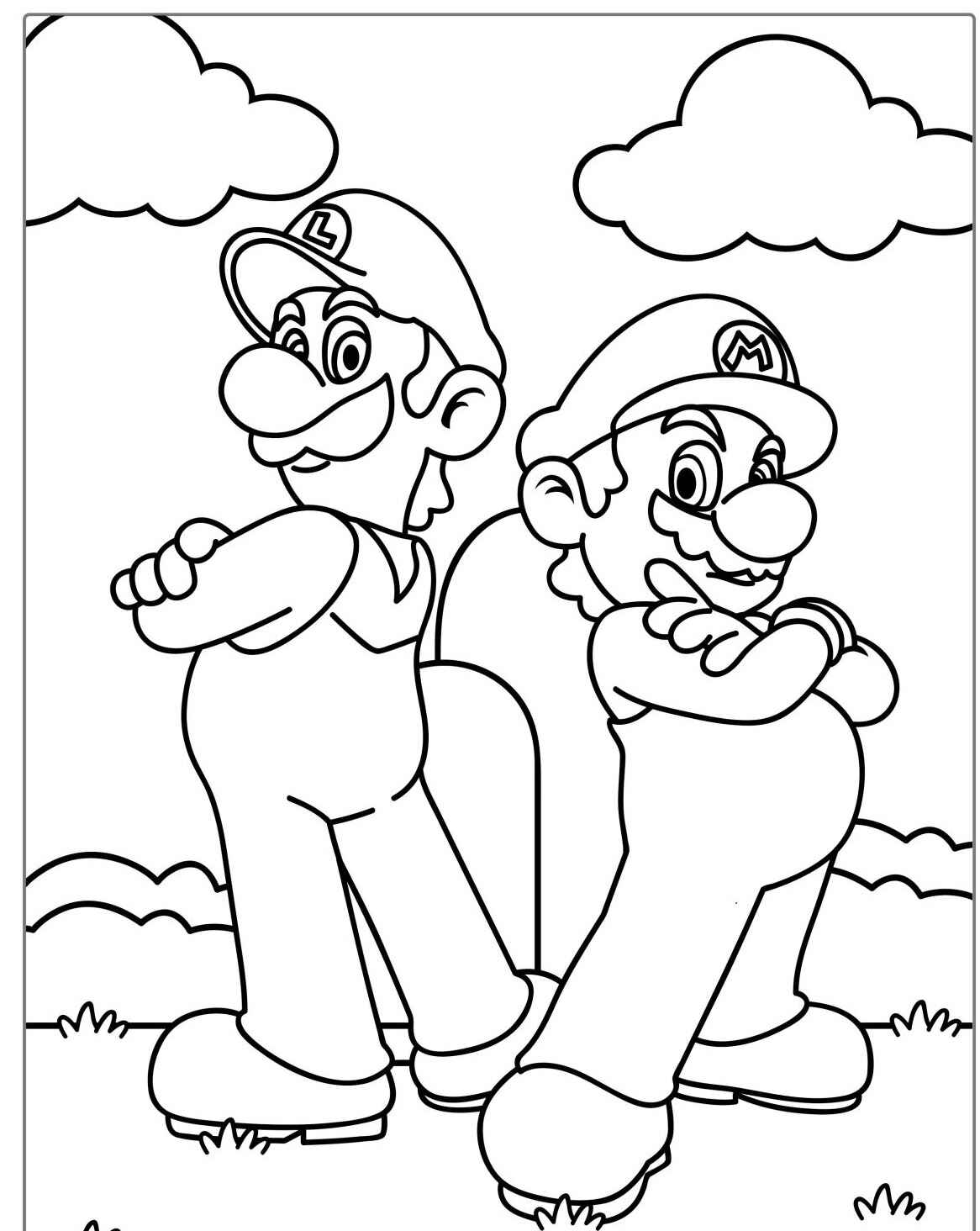 Desenho do Mario e Luigi em pose para colorir