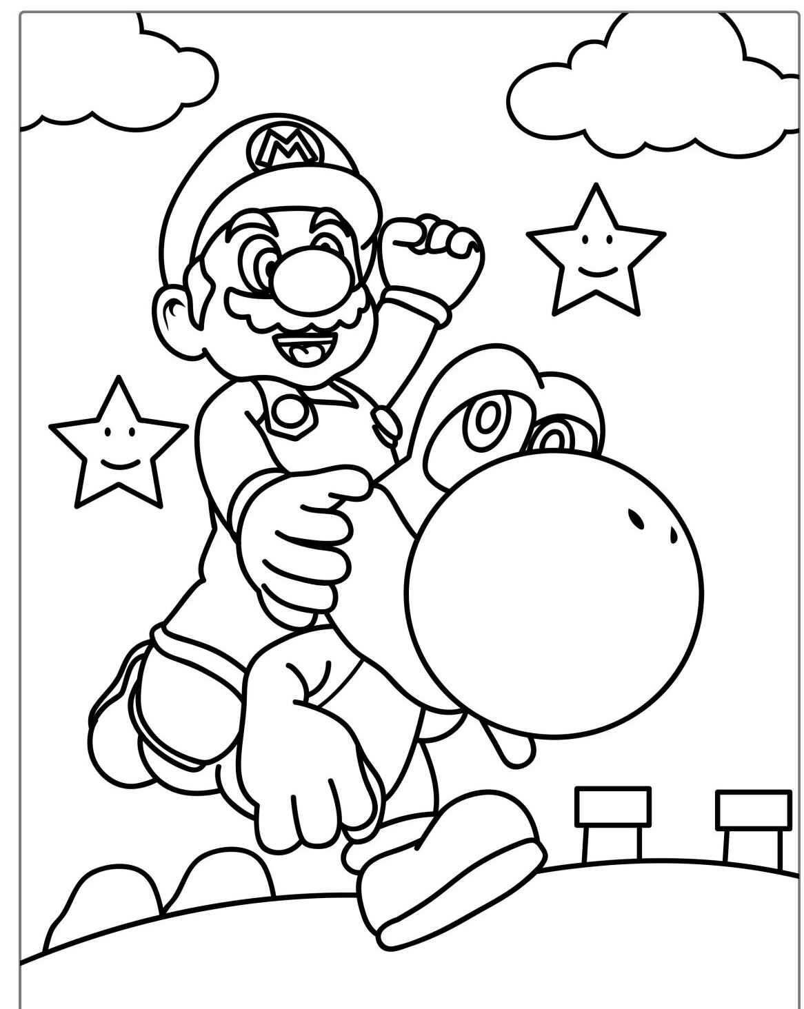 Desenho do Mario montado no Yoshi para colorir